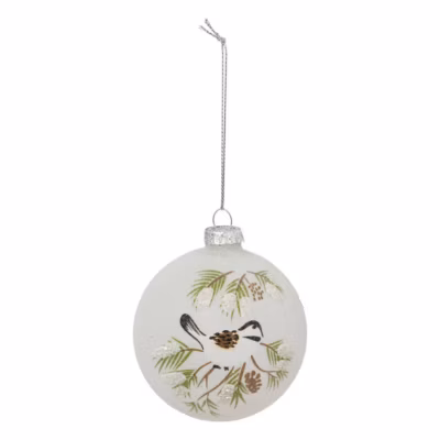 Boule de noël oiseau branches en verre  80mm – feeric lights & christmas