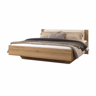 Lit VERTIGO  180×200 cm  Chene sauvage et beige sable  Sans sommier  Pied de lit design