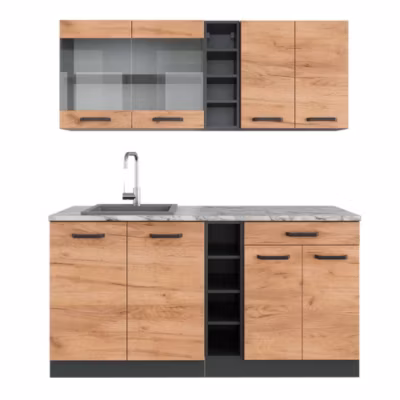 Vicco Cuisine Chêne doré/anthracite 160cm , PT Marbre