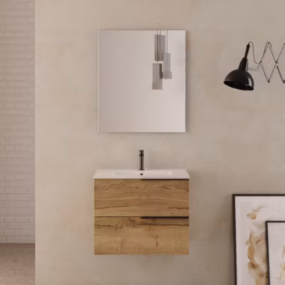 Meuble de salle de bain 60cm – 2 tiroirs – roble (chêne clair) – KING