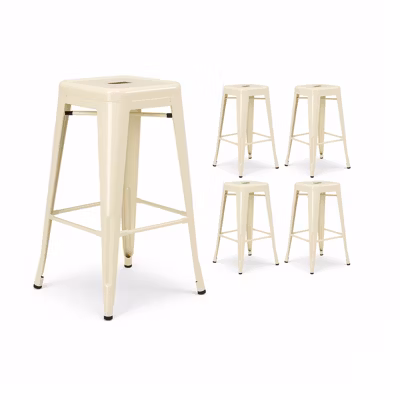 Lot de 4 tabourets design industriels   Métal beige brillant   Cuisine, bar, ilot central
