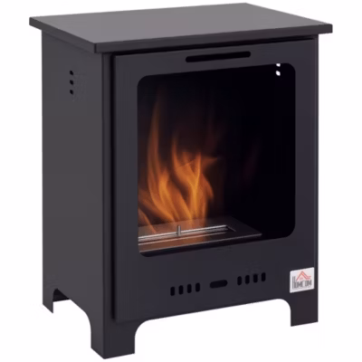 Cheminée bioéthanol sur pieds style néo-rétro poêle 1 brûleur 1,5 L dim. 40L x 30l x 50H cm couverture 20-25 m² noir