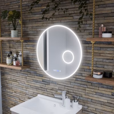 Miroir rond RONDI PLUS 60 cm – 60 cm- antibuée, horloge et loupe