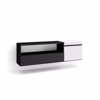 Meuble TV 150x35x45cm suspendu couleur blanc et noir