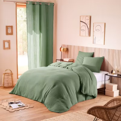 Parure de couette « Noah » Gaze de Coton 240 x 220 pour lit 2 Places 140 à 160 cm – Noah Olive
