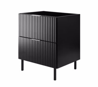 Meuble vasque, Noir, 60 x 77 x 46 cm, poignée argentée, pieds noirs, sans plateau