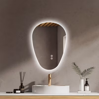 EMKE Miroir Salle de Bain avec Éclairage 60x45cm,Asymétrique,Interrupteur Tactile, 3 Couleurs de LED Lumière Réglables, Anti-Buée