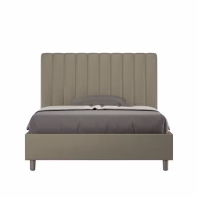 Lit coffre rembourré 140×200 cappuccino simili cuir Agueda