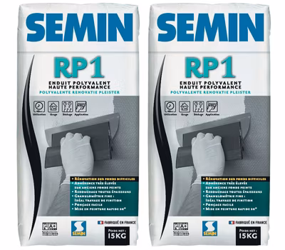 Semin Enduit de Rénovation Polyvalent RP1 – Intérieur – Poudre – Sac 15 kg (lot de 2)