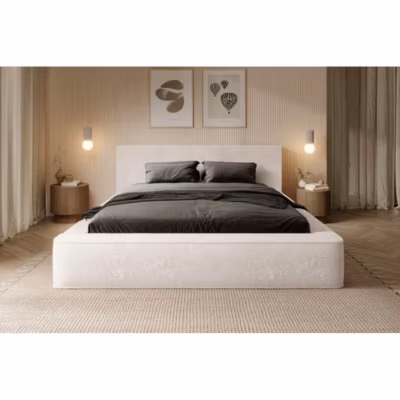 Lit coffre ORLANE  Beige Sable nacré polaire  180×200 cm  Sommier relevable  Design haut de gamme