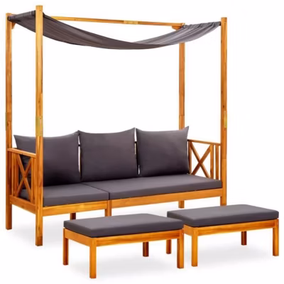 vidaXL Banc de jardin avec auvent et repose-pieds Bois d&rsquo;acacia solide, 29 cm