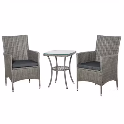 Salon de jardin OUTSUNNY resine tressee gris 3 pieces 48.0 x 48.0 x 60.0 2 personnes