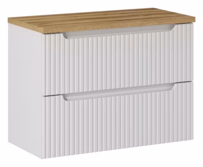 Meuble sous vasque suspendu 2 tiroirs  NOVA BLANC avec le plan OAK 80 CM