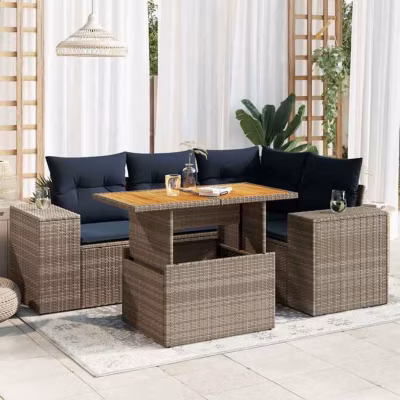 Salon de jardin vidaXL 5 pièces résine tressée gris avec rangement