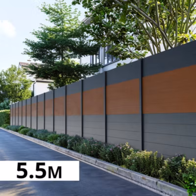 Kit Clôture Aluminium BAHIA & CRUZ Teck 5,5×1,8m – Bois Composite & Aluminium – Poteaux Gris – Brise Vue – Palissade