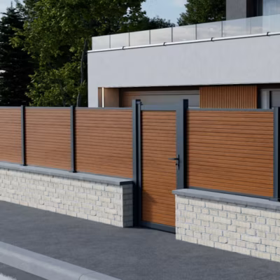 Kit Portillon Composite SANTOS Teck – Hauteur : 183cm – Largeur max : 98 cm – Largeur ajustable – Compatible clôture SANTOS