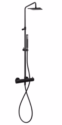 B-Way Colonne de douche + Mitigeur thermostatique + Douchette + Flexible + Douche de tête, Noir mat (SATBWSST)