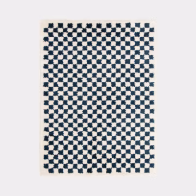 Tapis damier à poils longs – Colorama – Bleu pétrole – 160 x 213 cm