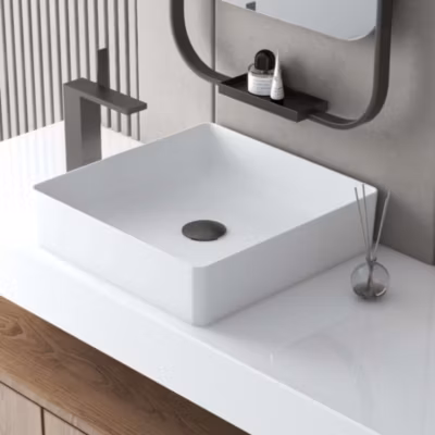 Lavabo à poser IBI céramique 37,5x13x37,5 cm blanc