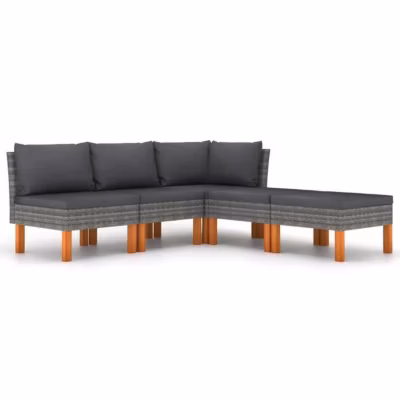 vidaXL Salon de jardin, 5 pcs avec coussins Résine tressée Gris