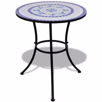 vidaXL Table mosaïque 60 cm bleu/blanc Table d&rsquo;appoint Sellette Support plantes 41530