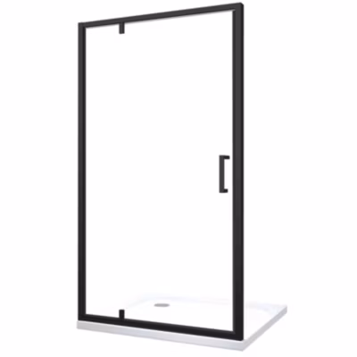 Porte de douche à ouverture battante roto-translante avec pivots asymétriques, cadre noir mat réversible Cm 71-74 H 200