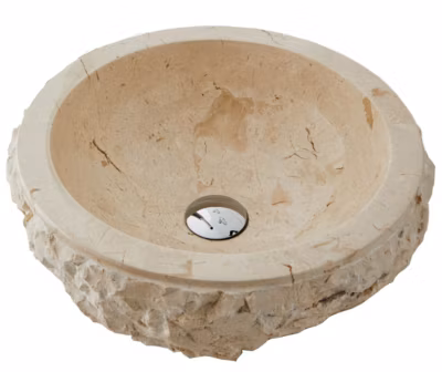 Vasque à poser / lavabo en marbre coloris beige – Diamètre 40 x Hauteur 15 cm