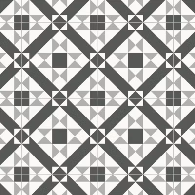 Sol Vinyle Carreaux de ciment graphique Noir blanc – Rouleau de 2m x 3m