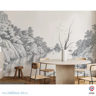 Papier peint Callanque de Cassis, Dessin détaillé – Intissé – 300 cm – 280 cm – MaCrédenceDéco