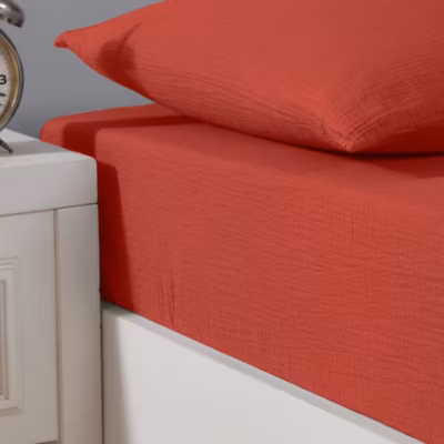 Drap housse en gaze de coton bonnet 30 cm Terracota 80×200 cm LOFT