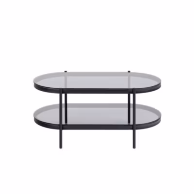 Table basse ovale en verre et métal noir  – BENNY