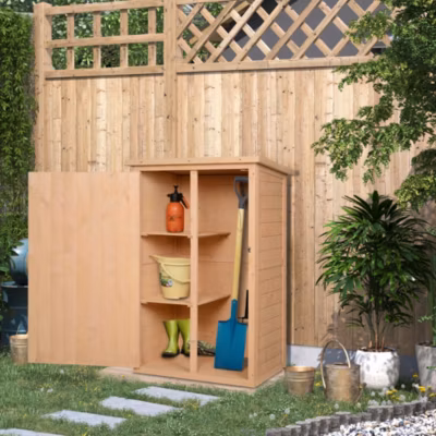 Armoire de Jardin – Cabane de Rangement avec Étagères, Rangement Outils, Structure Bois Naturel, 75x56x115 cm