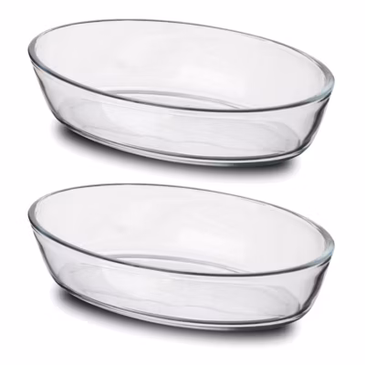 Lot de 2 plat à four oval transparent, moule de cuisson en verre, capacité 700 ml – Longueur 21 x Profondeur 14 x Hauteur 5 cm