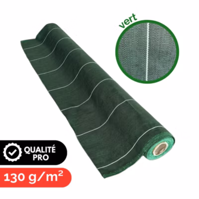 Toile de paillage tissée Longueur 25m Largeur 3,3m Couleur Vert 130g m2 Grande Largeur Similaire Geotextile Résistant ZENLYS