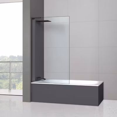 Paroi de baignoire fixe en verre sécurité transparent ép 8mm anti calcaire, L100 x H147 cm, noir mat, SUPERBAN Mont Blanc E