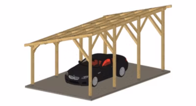 Carport monopente 500cmx1150cm Bois DOUGLAS Français label PEFC (Charpente – Auvent – Abri voiture) surface 58 m²