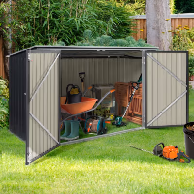 Abri de jardin en métal gris anthracite verrouillable multi-rangement pour stockage vélos, outils, poubelles