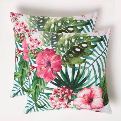 Coussin extérieur imperméable 45×45 cm Hibiscus Lot de 2 – HOMESCAPES
