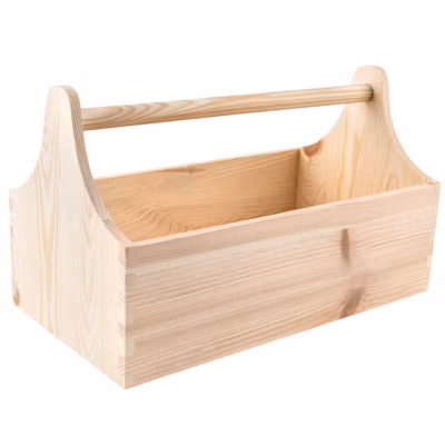 Creative Deco Boîte de Rangement en Bois 34 x 18 x 20,5 cm – Boîte à Outils Naturelle avec Poignée – Organisateur et Sac à Outils