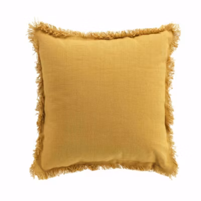 Coussin déhoussable à franges (45×45 cm – Jaune)