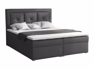 Lit continental Pomona 113, Double, Gris, Tissu, Disponible