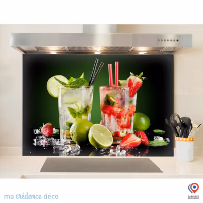 Crédence cuisine fond de hotte Mojito et Cocktails – Verre trempé – L 90 cm x H 50 cm – MaCrédenceDéco