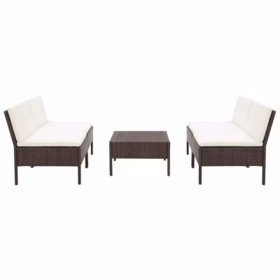 vidaXL Salon de jardin 5 pcs avec coussins Résine tressée Marron
