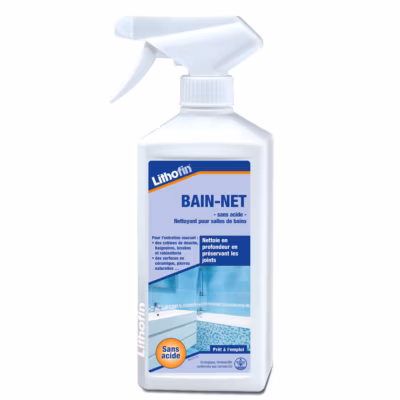 KF Bain-Net – Nettoyant légèrement alcalin pour salle de bain – Lithofin – 0,5 L – Spray