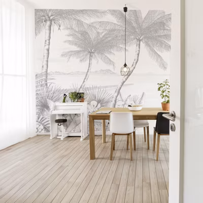 Papier peint panoramique Echappée Tropicale, Beige 150 x 250cm