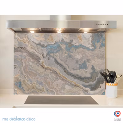 Crédence cuisine fond de hotte Marbre Illustration – Verre trempé – L 90 cm x H 50 cm – MaCrédenceDéco