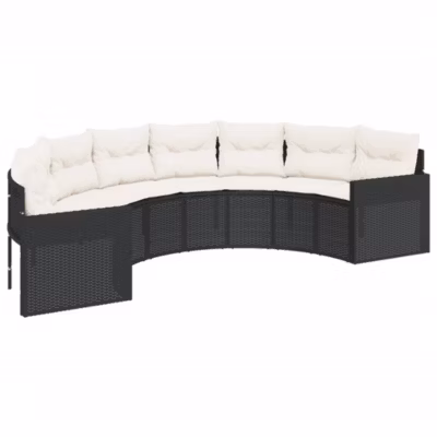 Canapé de jardin avec coussins demi-rond noir résine tressée vidaXL
