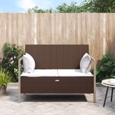 vidaXL Banc de jardin à 2 places avec coussins Marron Résine tressée 364113