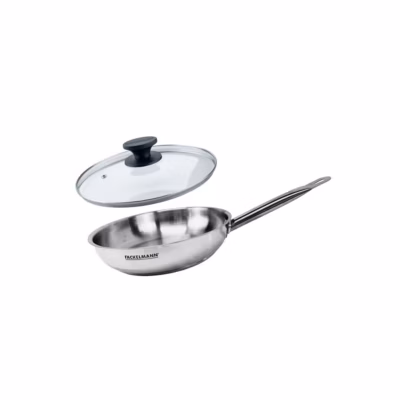 Set de 1 poêle de 24 cm en inox et couvercle en verre Fackelmann Eterna