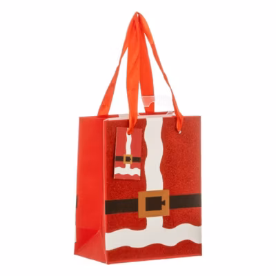 Sac cadeau imprimé taille mini tenue de Père Noël paillettes rouge – Atmosphera
